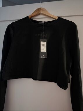 Hervé Léger Black Cropped Long-Sleeve Logo Tee